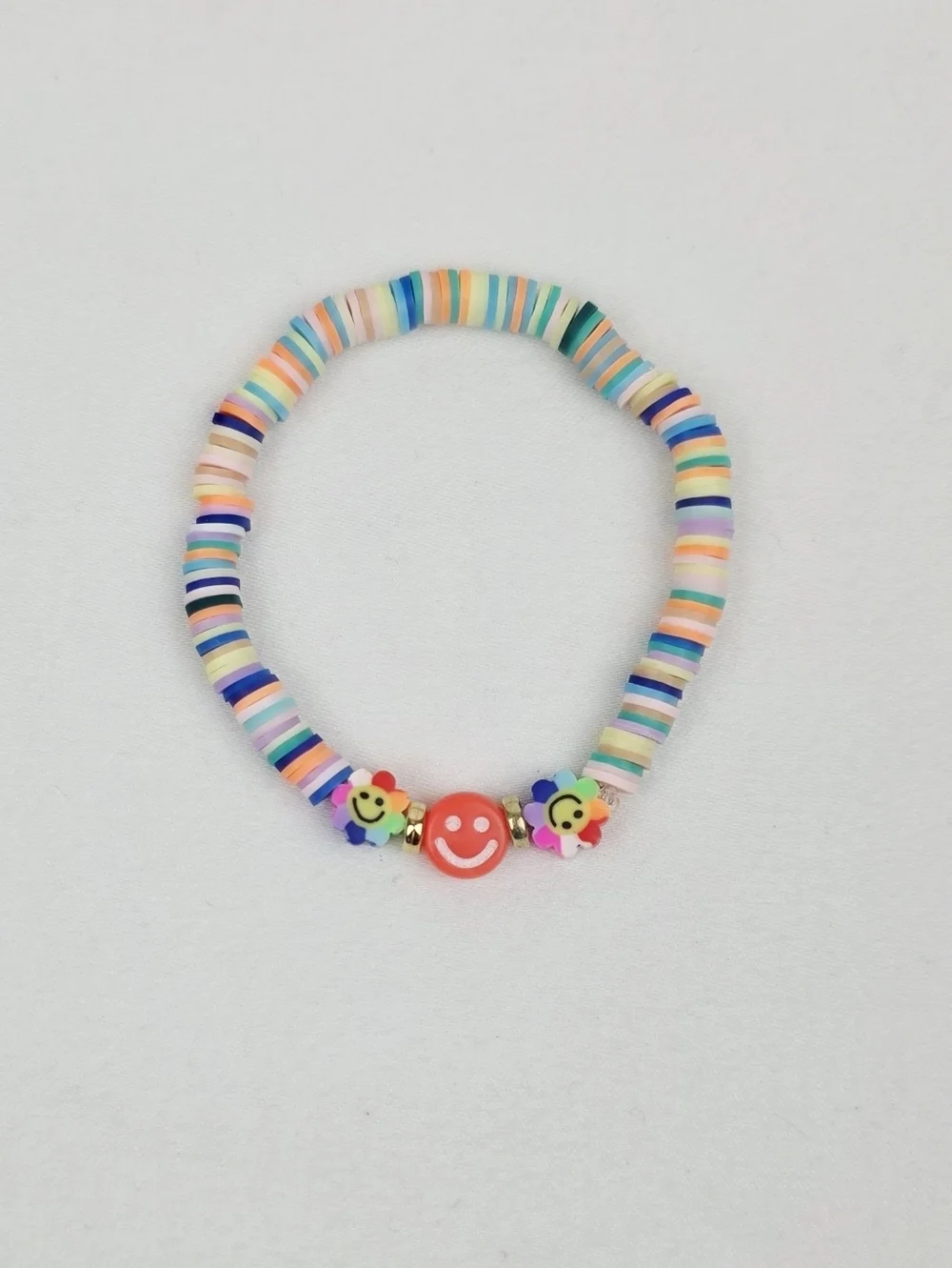 Handmade Clay Bead Multi Color Smiley Face Flower Bracelet
